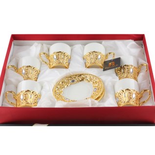 Սուրճի բաժակ Keramargo FR105 սպիտակ կերամիկա ոսկեգույն մելխիորե նախշերով 6 հատ 2