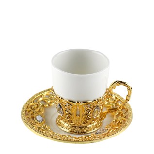 Սուրճի բաժակ Keramargo FR105 սպիտակ կերամիկա ոսկեգույն մելխիորե նախշերով 6 հատ 1