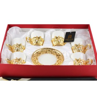 Սուրճի բաժակ FR110 սպիտակ կերամիկա ոսկեգույն մելխիորե նախշերով 6 հատ 2