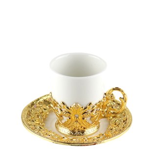 Սուրճի բաժակ FR110 սպիտակ կերամիկա ոսկեգույն մելխիորե նախշերով 6 հատ