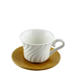Սուրճի բաժակ AV-8353 կերամիկա փայտե տակդիրով սպիտակ 6 հատ 1