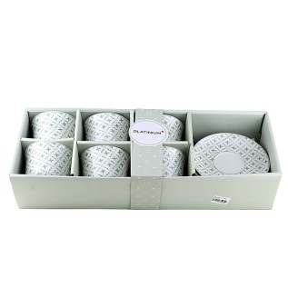 Թեյի բաժակ Platinium JYPG8015-2 սպիտակ կերամիկա զարդանախշերով 6 հատ 2